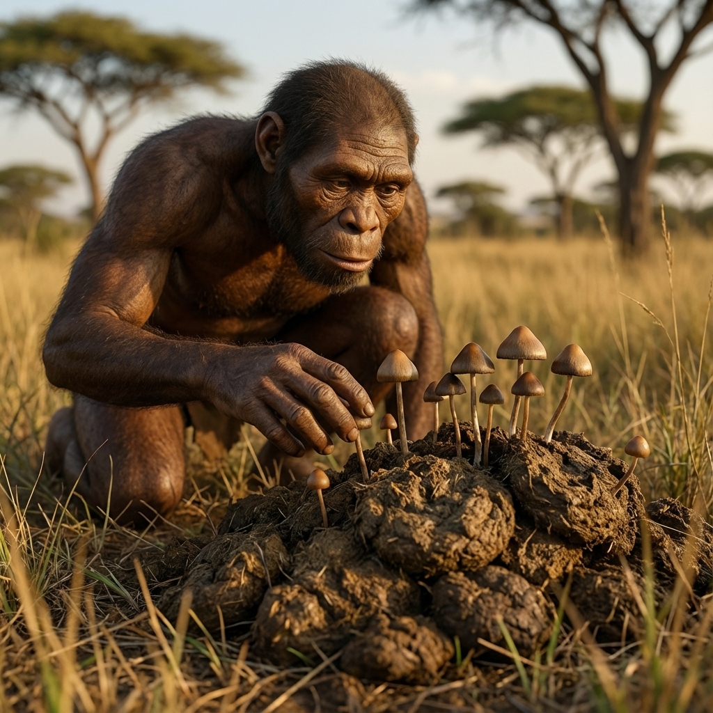 Stoned ape exploring mushrooms